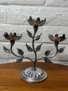 FaroyTulip Candle Holders Triple Votive Metal Glass Candlesticks 1960s Leaf